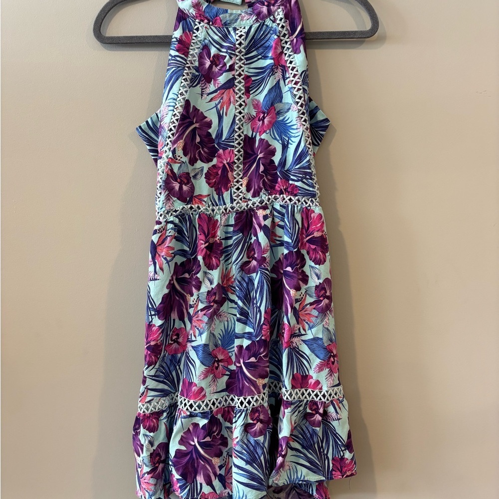 Tropical Floral Midi Dress - Purple and Pink Women Small